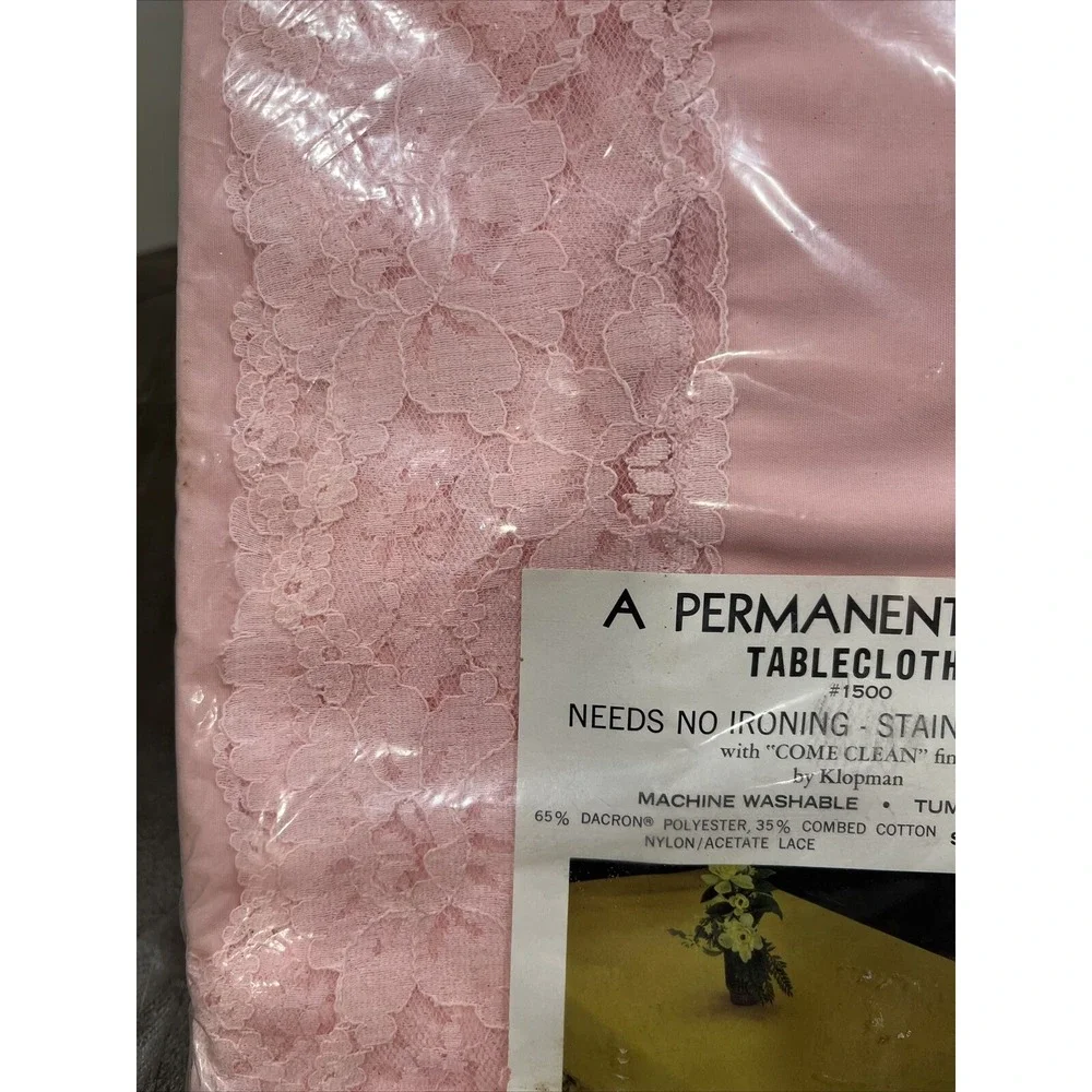 Vtg Calais Pink Lace Tablecloth 67 X 90 Progress Polyester Cotton #1500‎ USA